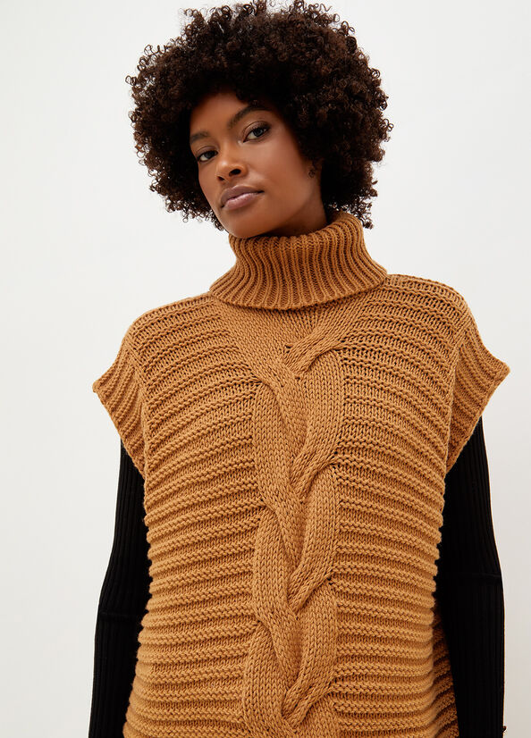 Brown Women's Liu Jo Wool Blend Turtleneck Cape Sweaters | WGC-246950