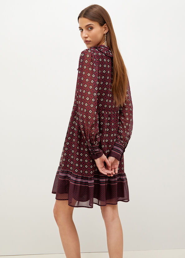 Burgundy Women's Liu Jo Georgette With Geometric Print Dress | UCZ-275431