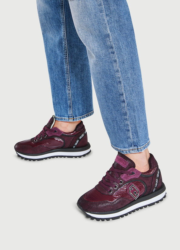 Burgundy Women\'s Liu Jo With Rubberised Logo Sneakers | VMY-563207