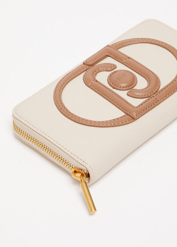 Cream Women's Liu Jo Zip Around With Logo Wallets | CNL-256741