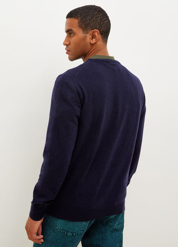 Dark Blue Men's Liu Jo Cashmere Pullover Sweaters | ZEK-238694