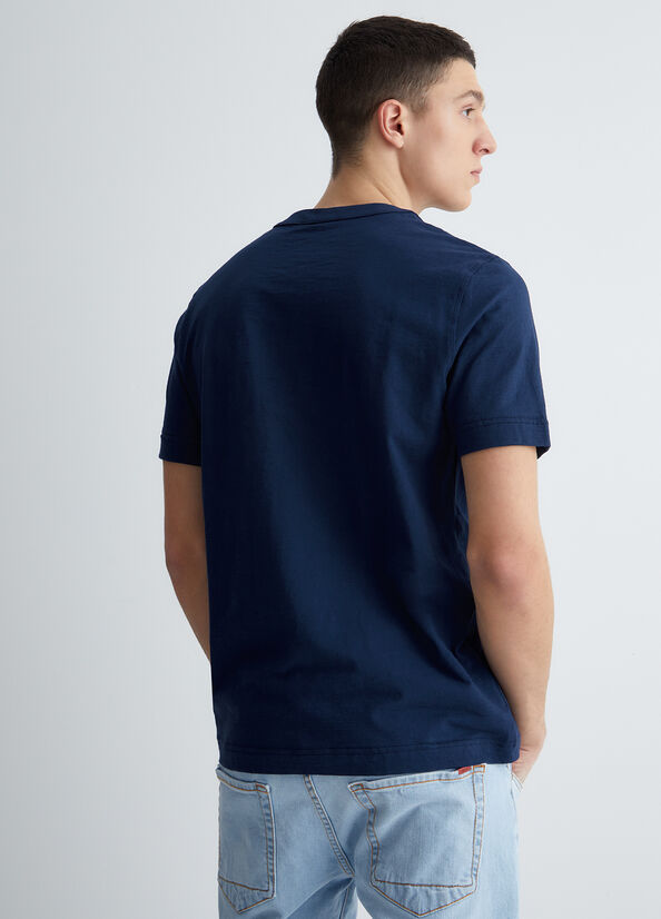 Dark Blue Men's Liu Jo Cotton Henley T Shirts | MTE-483769