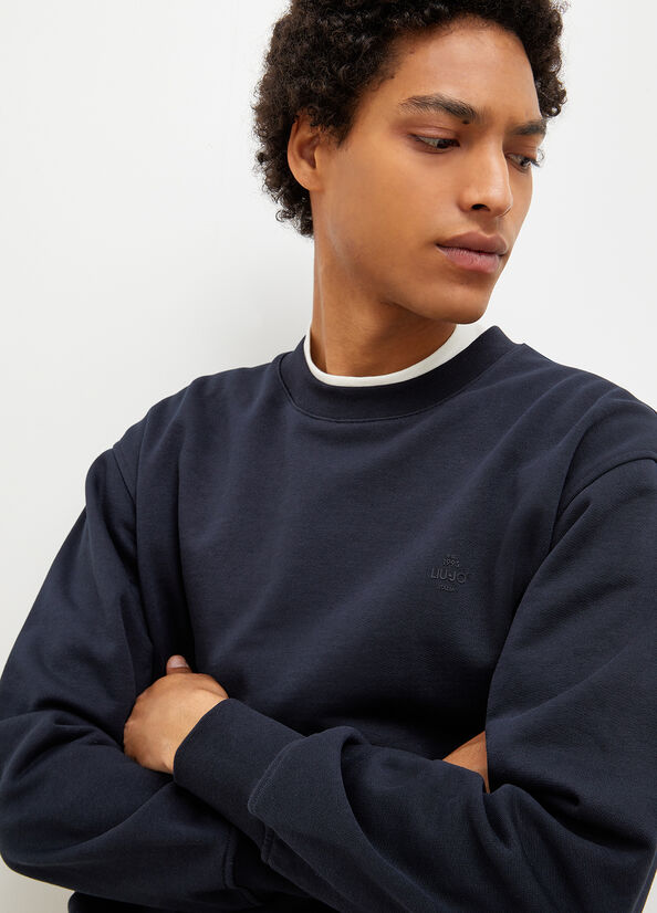 Dark Blue Men's Liu Jo Crew Neck Sweaters | PHN-831576