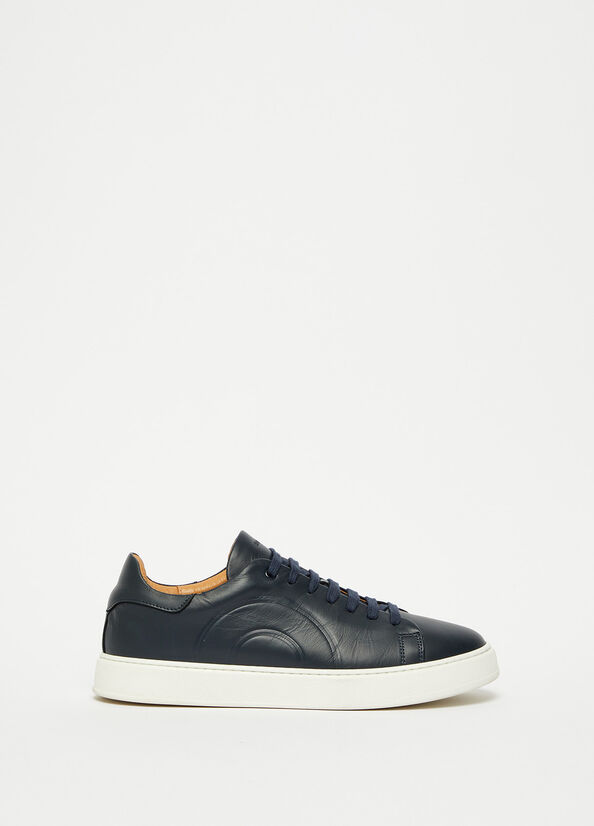 Dark Blue Men's Liu Jo Leather Sneakers | XDS-542670