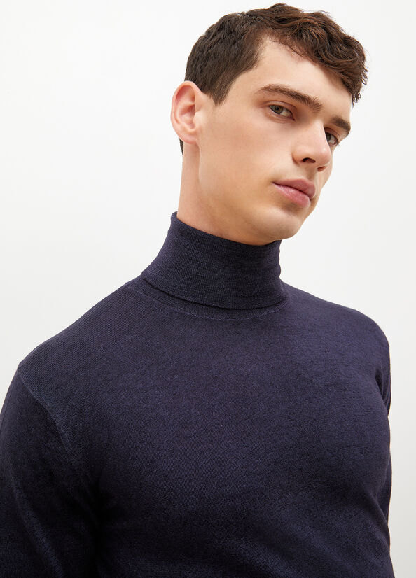 Dark Blue Men's Liu Jo Pure Turtleneck Sweaters | VZU-247586