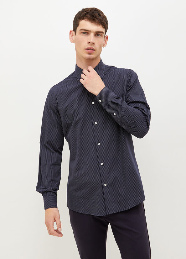 Dark Blue Men\'s Liu Jo Slim-Fit Shirts | ZJW-302586