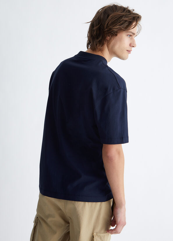 Dark Blue Men's Liu Jo With Embossed Logo T Shirts | IZR-853127