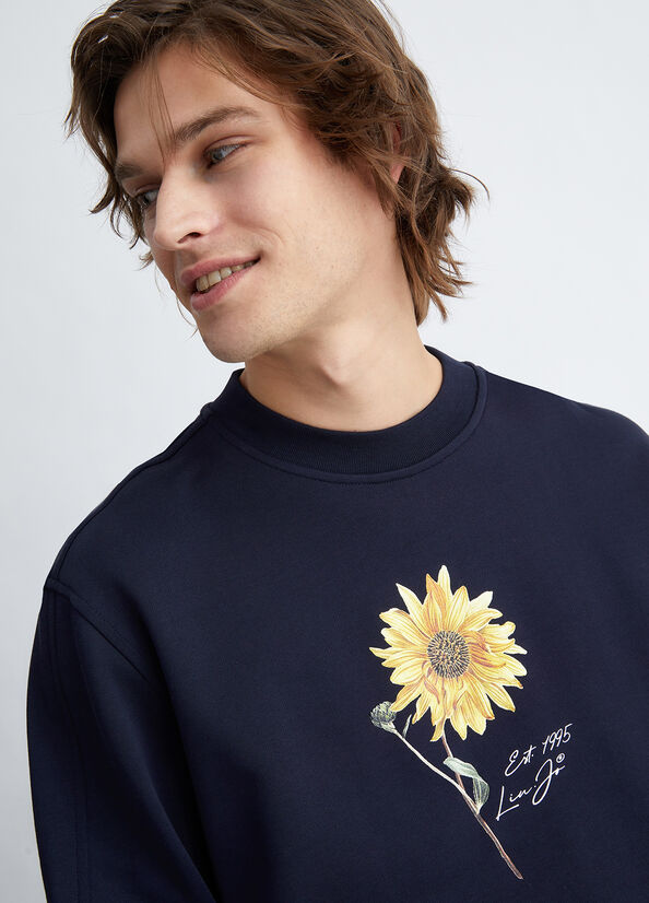 Dark Blue Men's Liu Jo With Sunflower Print Sweaters | GSH-968275