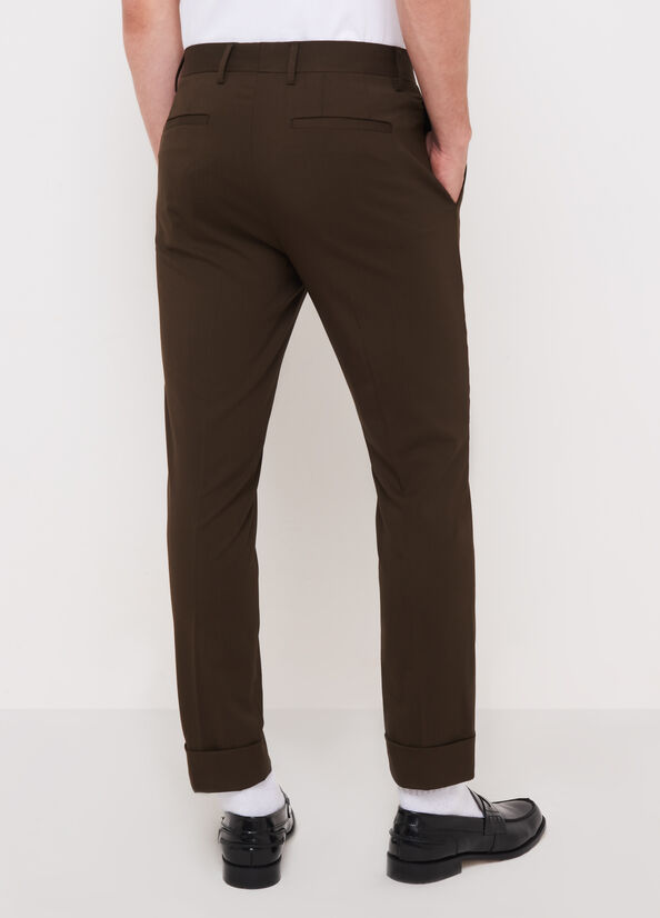 Dark Brown Men's Liu Jo Slim Fit Chinos With Turn-Up Pants | OBS-953680