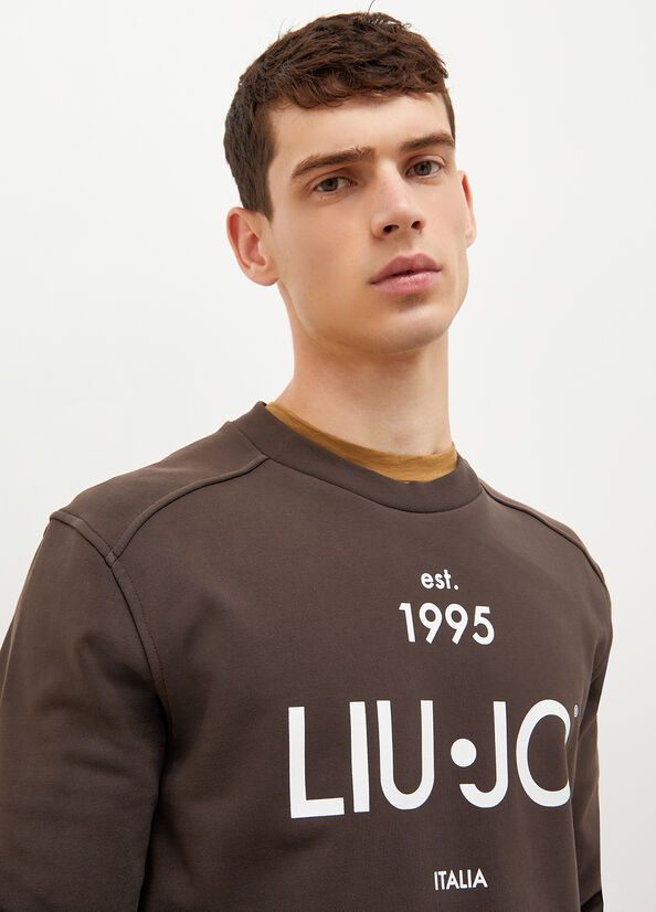 Dark Brown Men's Liu Jo With Logo 1995 Sweaters | QBX-930874