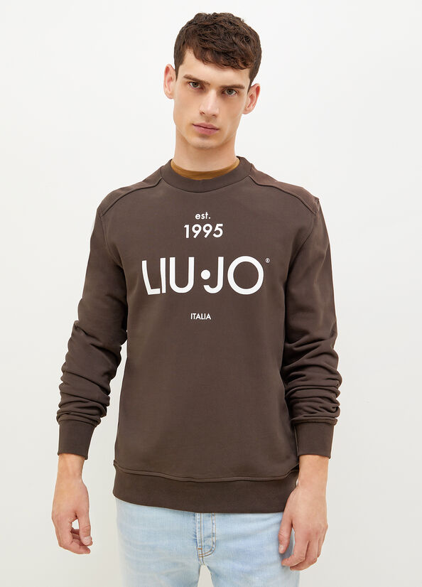 Dark Brown Men\'s Liu Jo With Logo 1995 Sweaters | QBX-930874