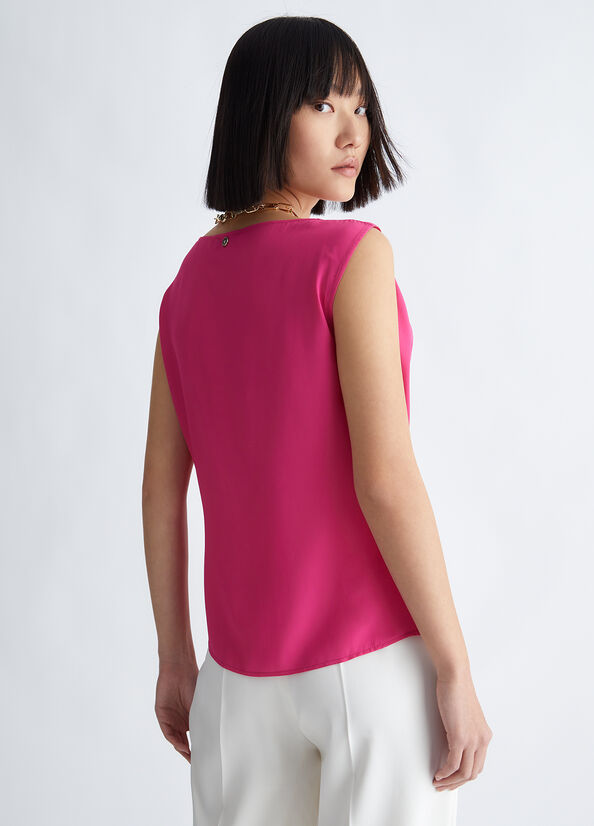 Fuchsia Women's Liu Jo Crepe De Chine T Shirts | VPE-726034