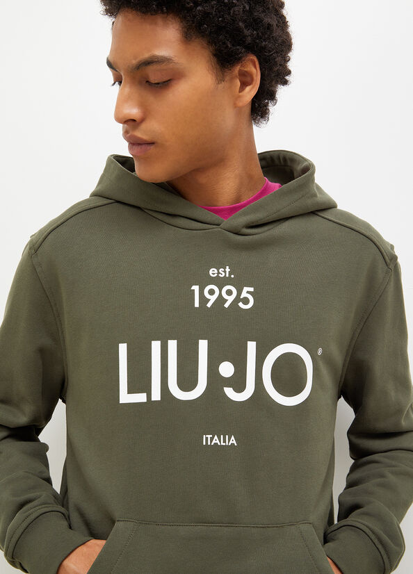 Green Men's Liu Jo 1995 Logo Hoodie Sweaters | BSR-089374