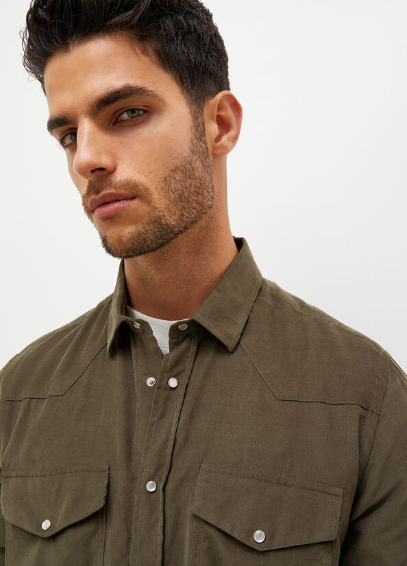 Green Men's Liu Jo Regular Fit Corduroy Shirts | HWQ-812903