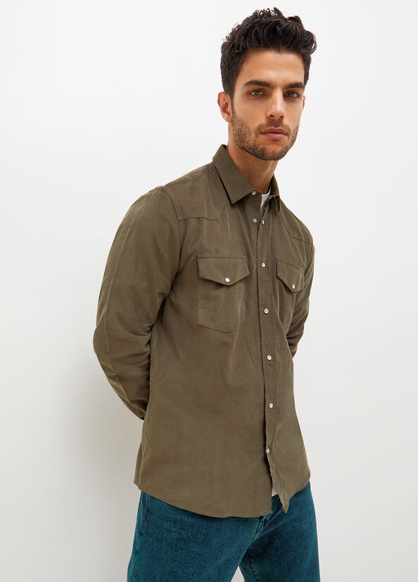 Green Men\'s Liu Jo Regular Fit Corduroy Shirts | HWQ-812903