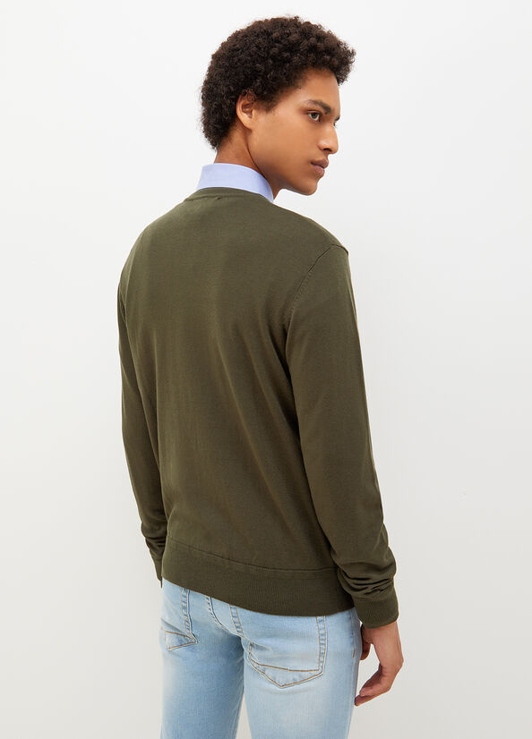 Green Men's Liu Jo V-Neck Pullover Sweaters | KAR-726051