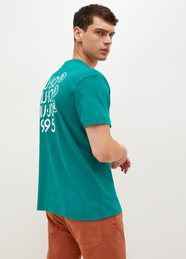 Green Men's Liu Jo With Print On The Back T Shirts | JKS-592761