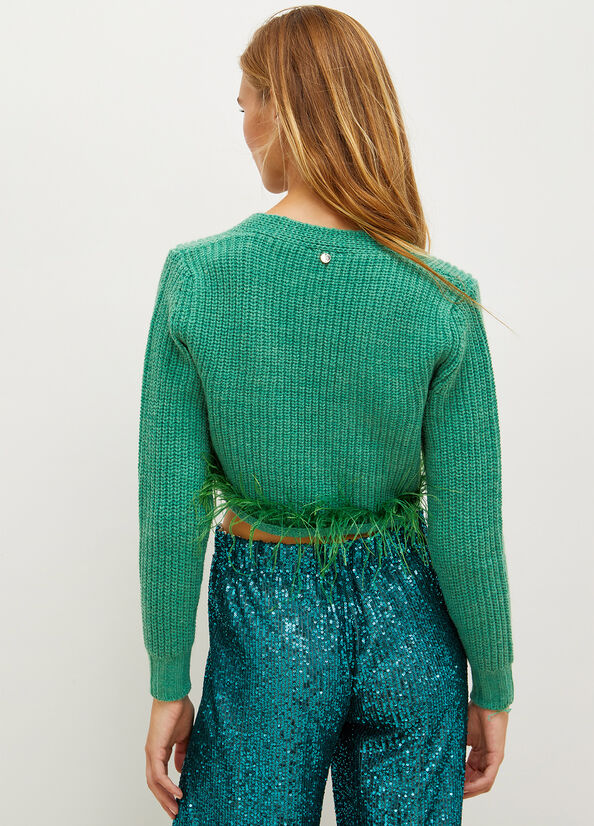 Green Women's Liu Jo Cardigan With Feathers Sweaters | AOP-013896