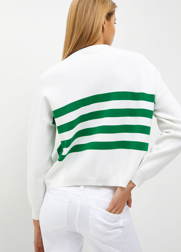 Green Women's Liu Jo Striped With Cord Logo Sweaters | PUY-057281