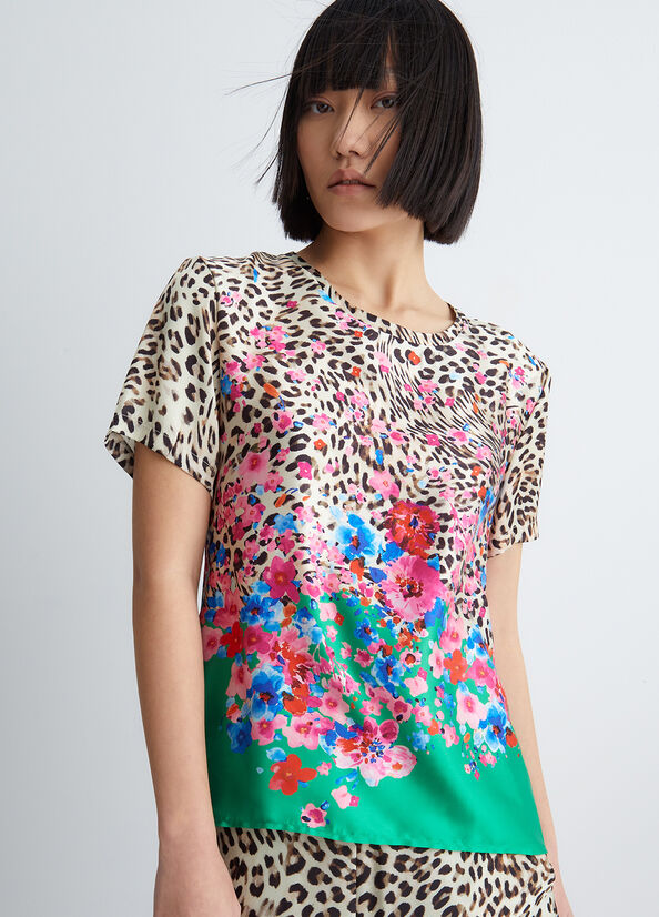 Green Women\'s Liu Jo With Floral Animal-Print Shirts | KZR-975401