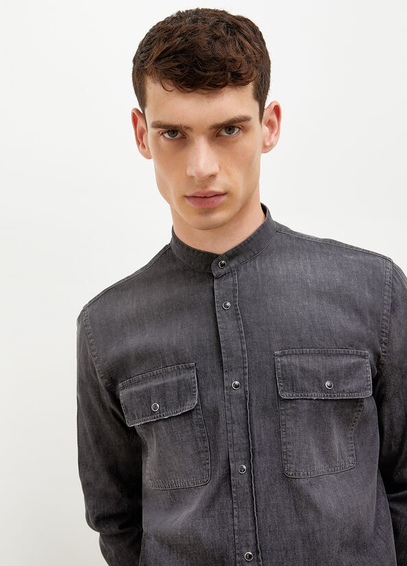 Grey Men's Liu Jo Korean Denim Shirts | QZO-251983