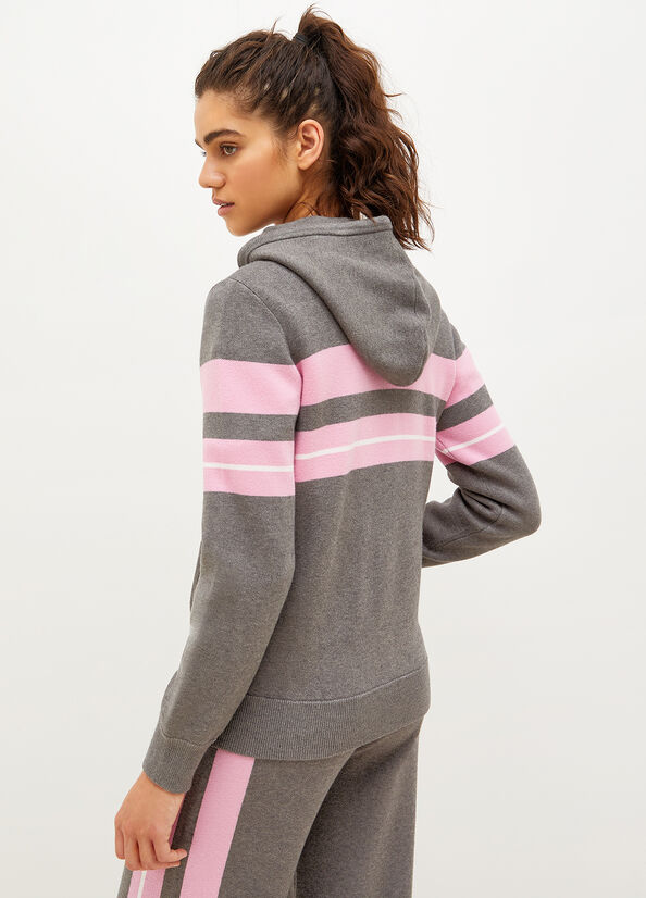 Grey / Pink Women's Liu Jo Hooded With Zip Sweaters | UNV-586940