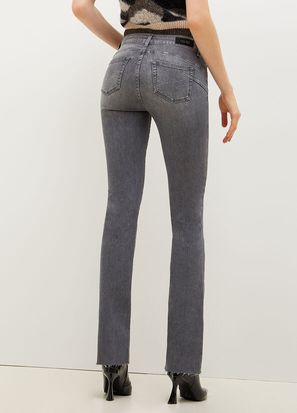 Grey Women's Liu Jo Bottom Up With Gemstones Straight-Fit Jeans | OGU-278496