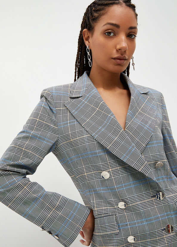 Grey Women's Liu Jo Glen Plaid Blazer Jackets | SUA-574839