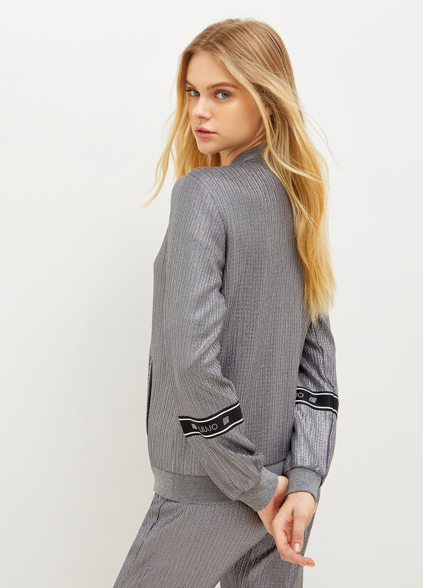 Grey Women's Liu Jo Laminated With Zip Sweatshirts | VHG-079453