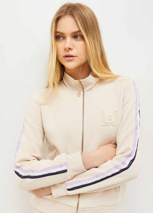 Light Beige Women's Liu Jo With Zip And Logo Sweatshirts | JXS-871639