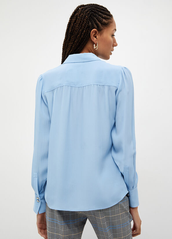 Light Blue Women's Liu Jo Crepe De Chine Shirts | JYN-682345