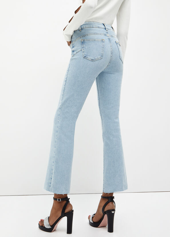 Light Blue Women's Liu Jo Cropped Bottom Up Straight-Fit Jeans | JNP-826749