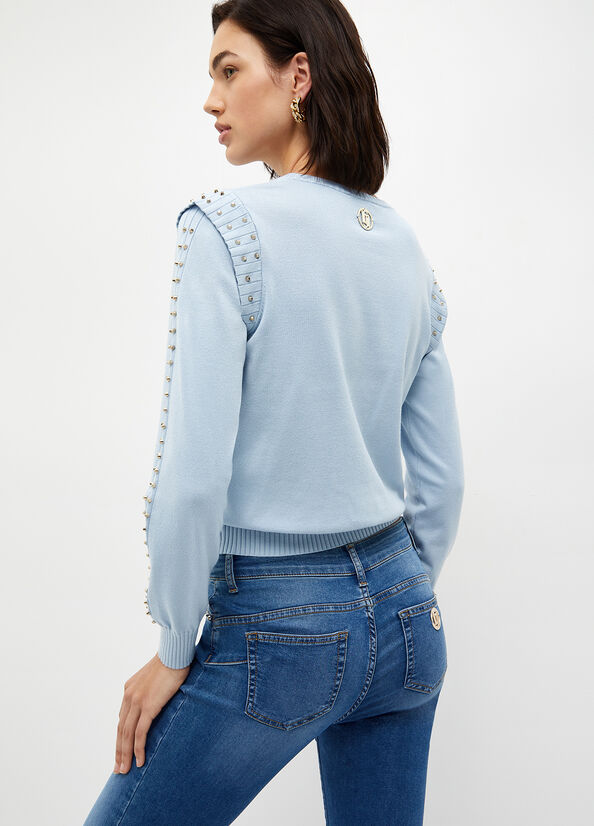 Light Blue Women's Liu Jo Eco-Friendly With Studs Sweaters | GQH-173806