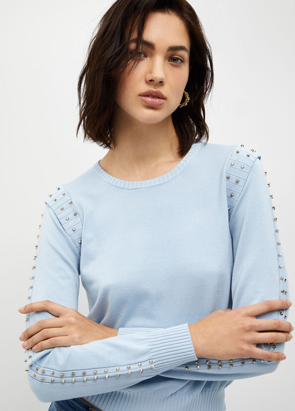 Light Blue Women's Liu Jo Eco-Friendly With Studs Sweaters | GQH-173806