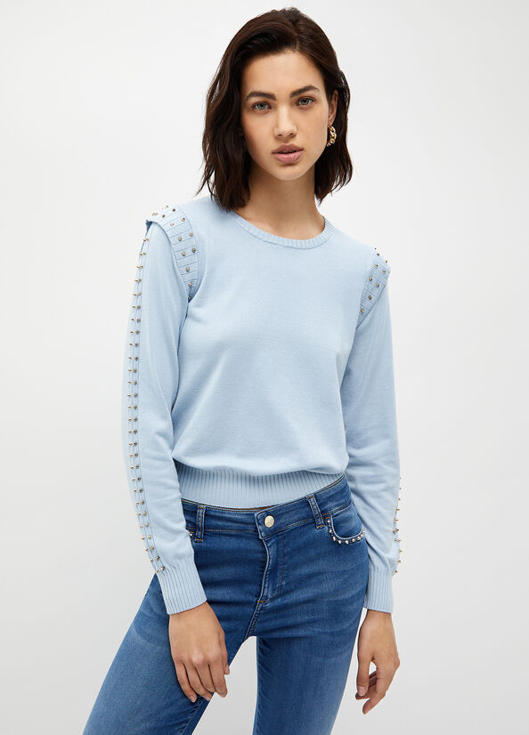 Light Blue Women\'s Liu Jo Eco-Friendly With Studs Sweaters | GQH-173806