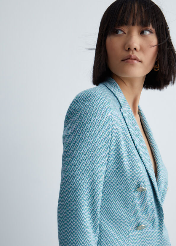 Light Blue Women's Liu Jo Jacquard Blazer Jackets | FXU-732865