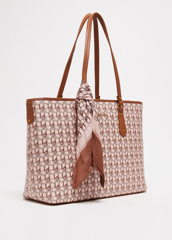 Light Brown Women's Liu Jo With Logo And Scarf Shopper Bag | VPE-073451