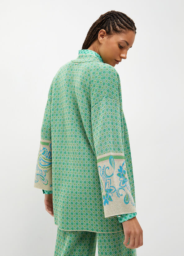 Light Turquoise Women's Liu Jo Jacquard Kimono Sweaters | IVN-897640