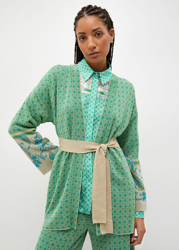 Light Turquoise Women\'s Liu Jo Jacquard Kimono Sweaters | IVN-897640