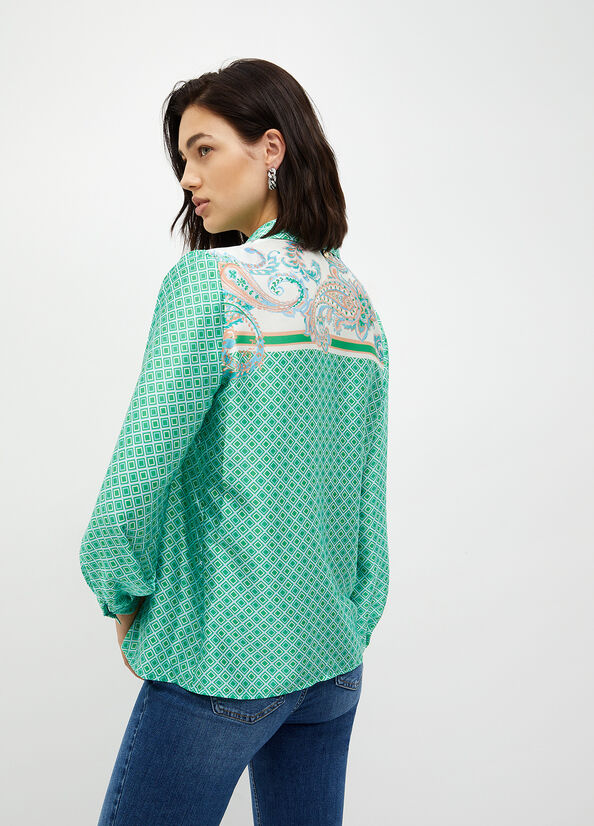 Light Turquoise Women's Liu Jo Printed Satin Shirts | ADK-516290