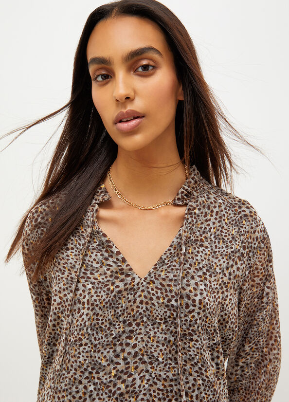 Multicolor Women's Liu Jo Animal-Print Crepon Blouse Shirts | WMA-781240