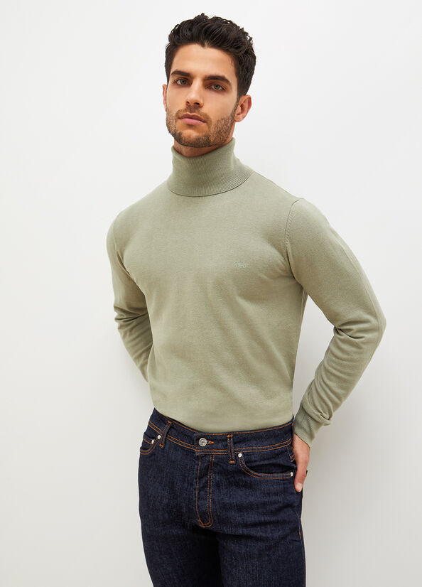 Olive Men\'s Liu Jo Turtleneck In Cotton Sweaters | WLR-542138