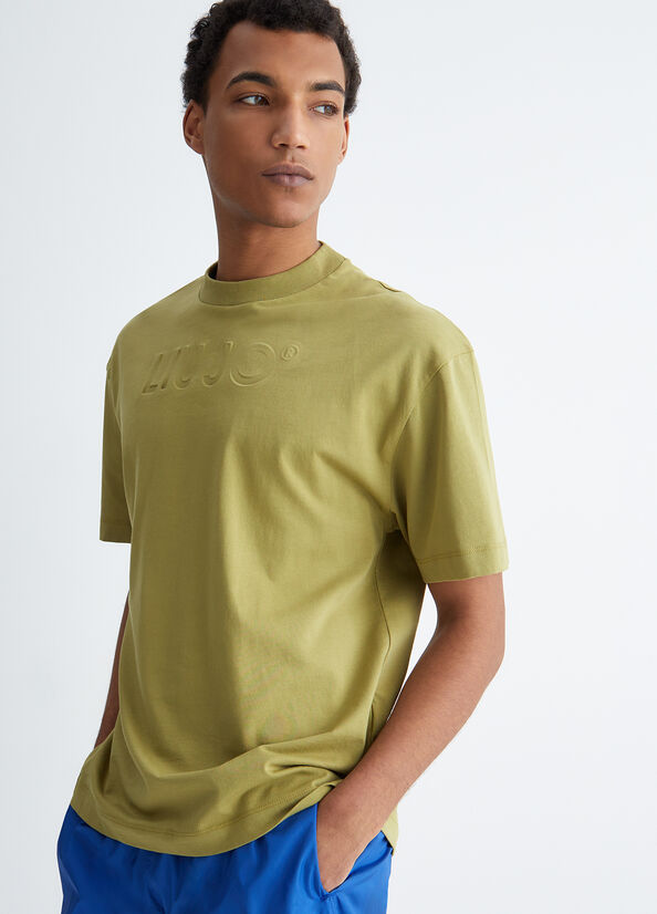 Olive Men\'s Liu Jo With Embossed Logo Polo Shirts | DFQ-830196