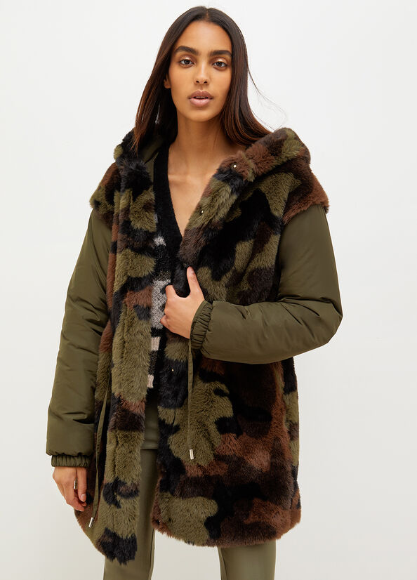 Olive Women\'s Liu Jo Camouflage Hooded Coats | RSC-173640