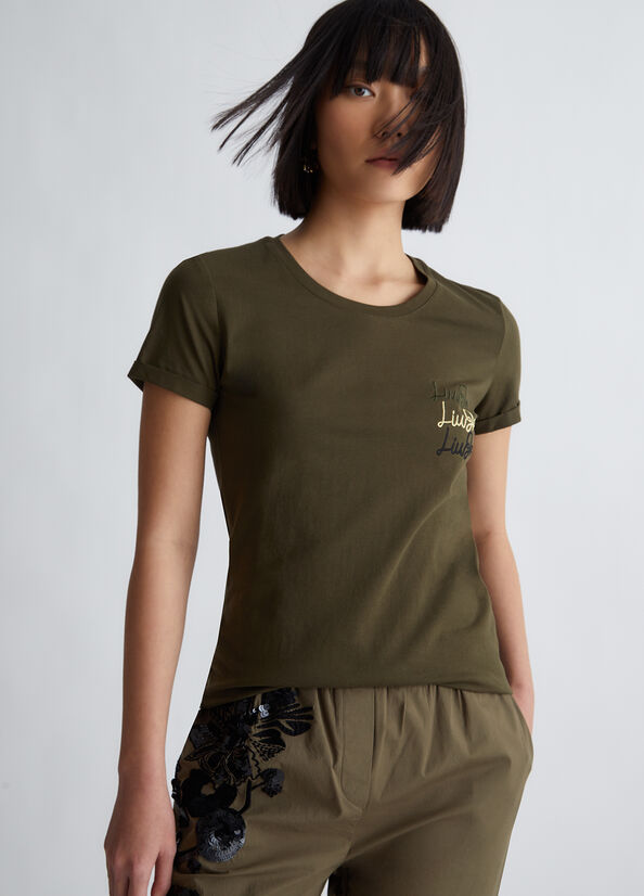 Olive Women\'s Liu Jo Cotton With Logo Tops | LRB-046397