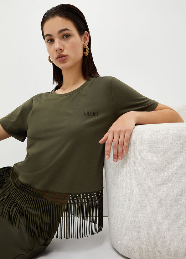 Olive Women's Liu Jo With Fringes T Shirts | WEK-419280