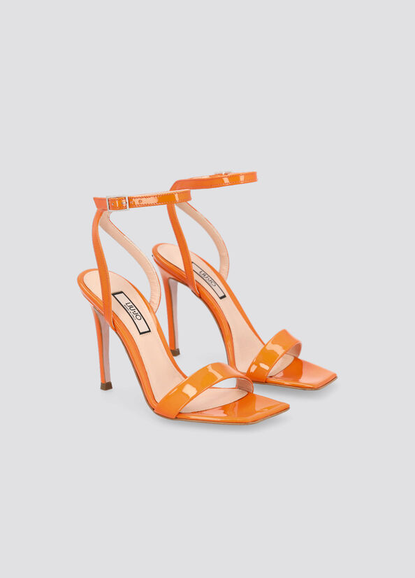 Orange Women's Liu Jo Patent Leather Heeled Sandals | QZX-584302