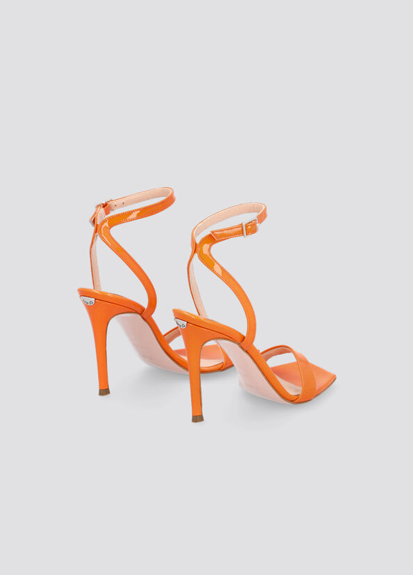 Orange Women's Liu Jo Patent Leather Heeled Sandals | QZX-584302