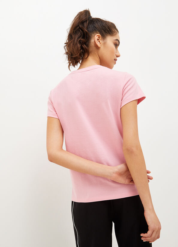 Pink Women's Liu Jo Eco-Friendly With Gemstones T Shirts | KBI-267591