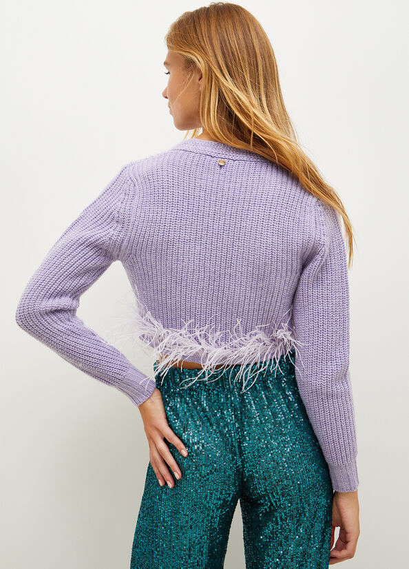 Purple Women's Liu Jo Cardigan With Feathers Sweaters | IJZ-187260